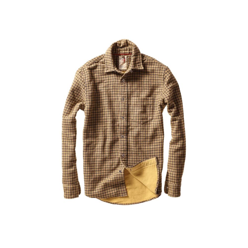 NEW RELWEN men's plaid chamois lined flannel shirt in gold tweed guncheck
